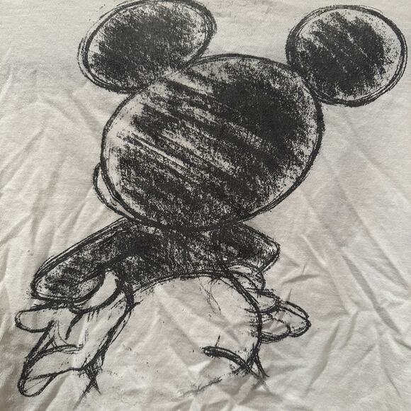 Disney Mickey Mouse sketch hi and bye raw hem cropped tee sz L - Picture 5 of 6